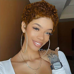 Short Pixie Kinky Curly Wig Burgundy Brown 10-16cm