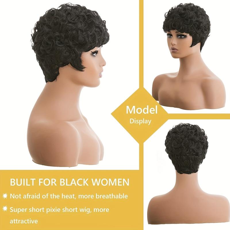 Short Pixie Kinky Curly Wig Burgundy Brown 10-16cm