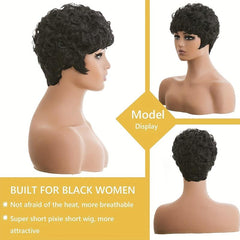 Short Pixie Kinky Curly Wig Burgundy Brown 10-16cm