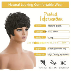 Short Pixie Kinky Curly Wig Burgundy Brown 10-16cm