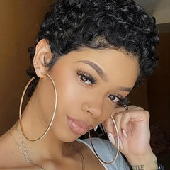 Short Pixie Kinky Curly Wig Burgundy Brown 10-16cm