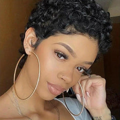 Short Pixie Kinky Curly Wig Burgundy Brown 10-16cm