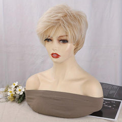Short Brown Pixie Cut Wig with Bangs Natural Synthetic Fluffy Hair Wig 16 cm