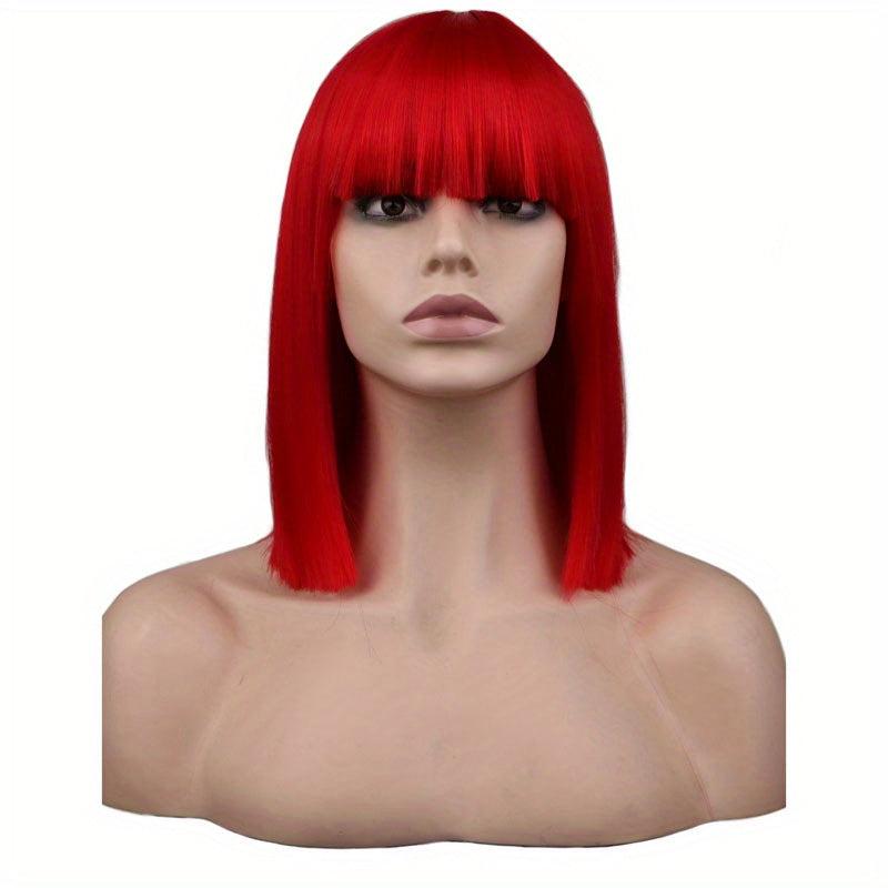 Short Bob Hair Wigs With Bangs Synthetic Fiber Hair Wigs For Women Girls