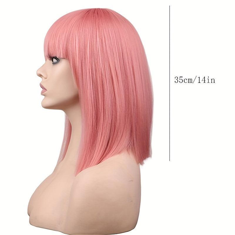 Short Bob Hair Wigs With Bangs Synthetic Fiber Hair Wigs For Women Girls