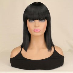 Short Bob Hair Wigs With Bangs Synthetic Fiber Hair Wigs For Women Girls