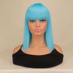 Short Bob Hair Wigs With Bangs Synthetic Fiber Hair Wigs For Women Girls