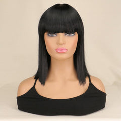 Short Bob Hair Wigs With Bangs Synthetic Fiber Hair Wigs For Women Girls