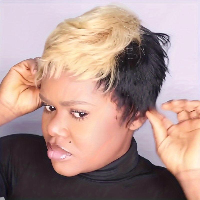 Brown Short Pixie Cut Hair Wigs With Side Bangs Synthetic Fiber Hair Replacement