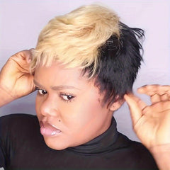 Brown Short Pixie Cut Hair Wigs With Side Bangs Synthetic Fiber Hair Replacement