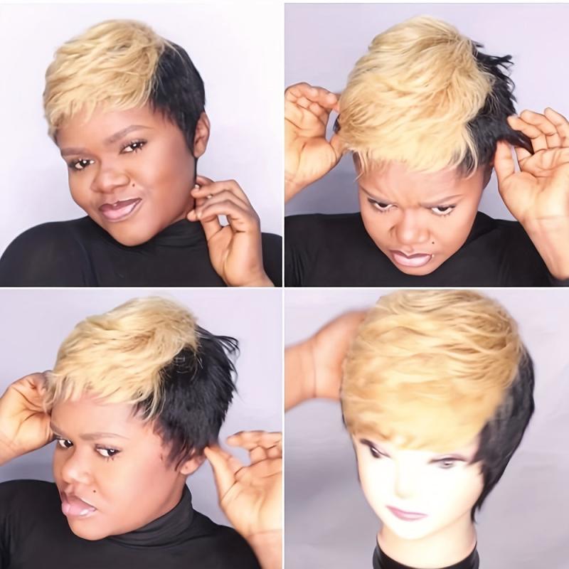 Brown Short Pixie Cut Hair Wigs With Side Bangs Synthetic Fiber Hair Replacement