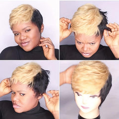 Brown Short Pixie Cut Hair Wigs With Side Bangs Synthetic Fiber Hair Replacement