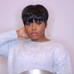 Brown Short Pixie Cut Hair Wigs With Side Bangs Synthetic Fiber Hair Replacement
