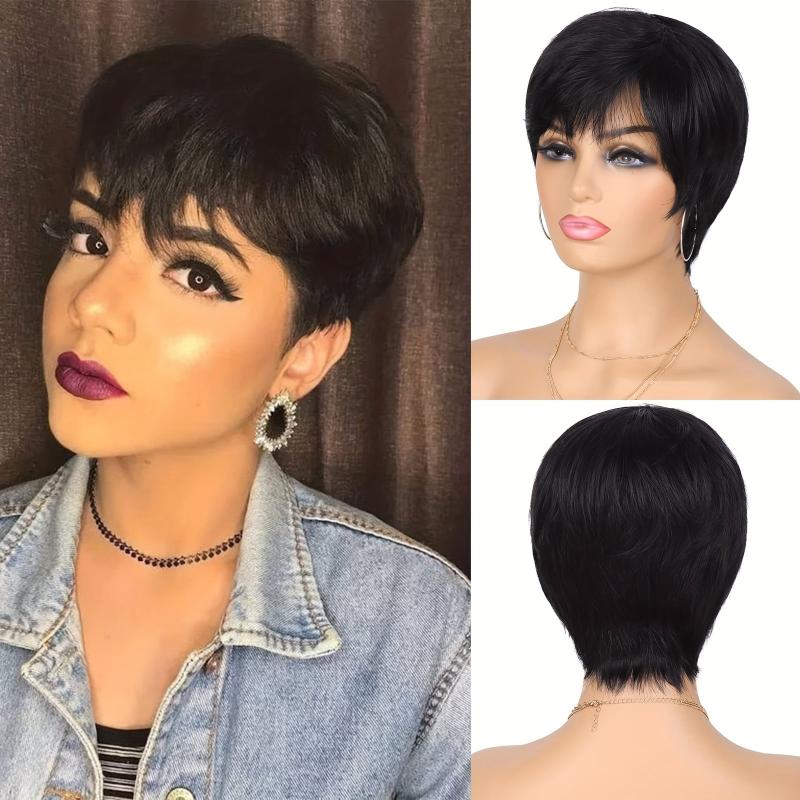 Pixie Cut Wigs for Women Layered Short Straight Synthetic Hair