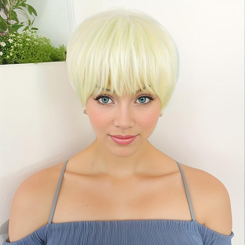 Short Bob Pixie Cut Wig with Bangs Soft Natural Wigs for Women Daily Use