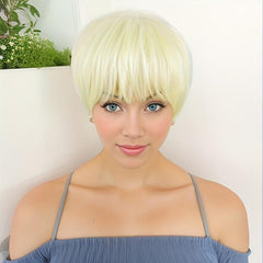 Short Bob Pixie Cut Wig with Bangs Soft Natural Wigs for Women Daily Use