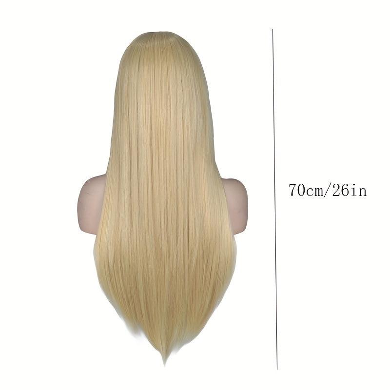 Pink Long Straight Hair Wigs With Bangs 66cm Synthetic Hair Replacement Wigs