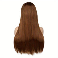 Pink Long Straight Hair Wigs With Bangs 66cm Synthetic Hair Replacement Wigs