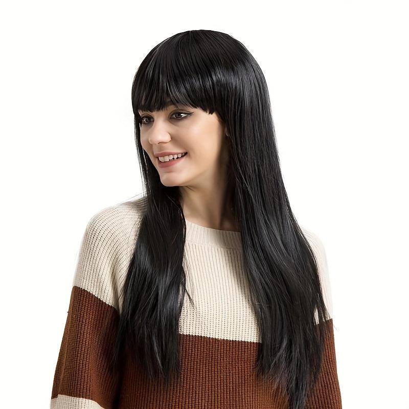 Pink Long Straight Hair Wigs With Bangs 66cm Synthetic Hair Replacement Wigs
