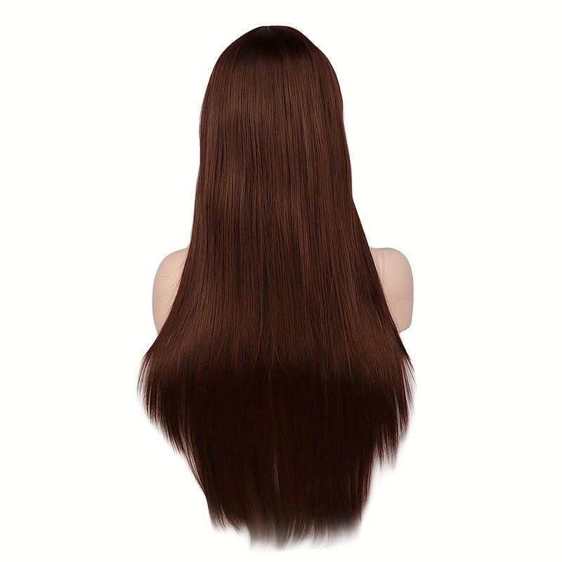 Pink Long Straight Hair Wigs With Bangs 66cm Synthetic Hair Replacement Wigs