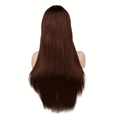 Pink Long Straight Hair Wigs With Bangs 66cm Synthetic Hair Replacement Wigs