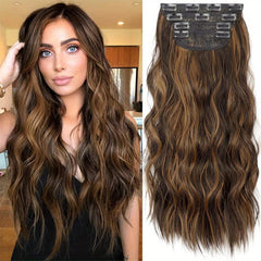 8 Cm Long Wavy Hair Extensions Clip In Curly Ombre Honey Blonde Thick Hairpieces