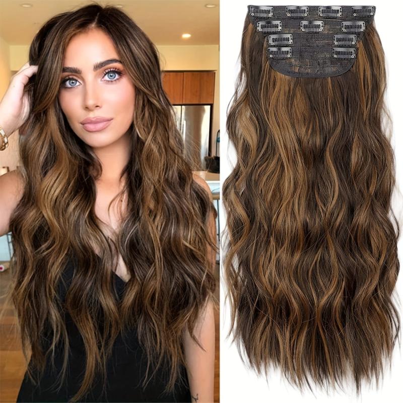 8 Cm Long Wavy Hair Extensions Clip In Curly Ombre Honey Blonde Thick Hairpieces