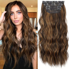 8 Cm Long Wavy Hair Extensions Clip In Curly Ombre Honey Blonde Thick Hairpieces