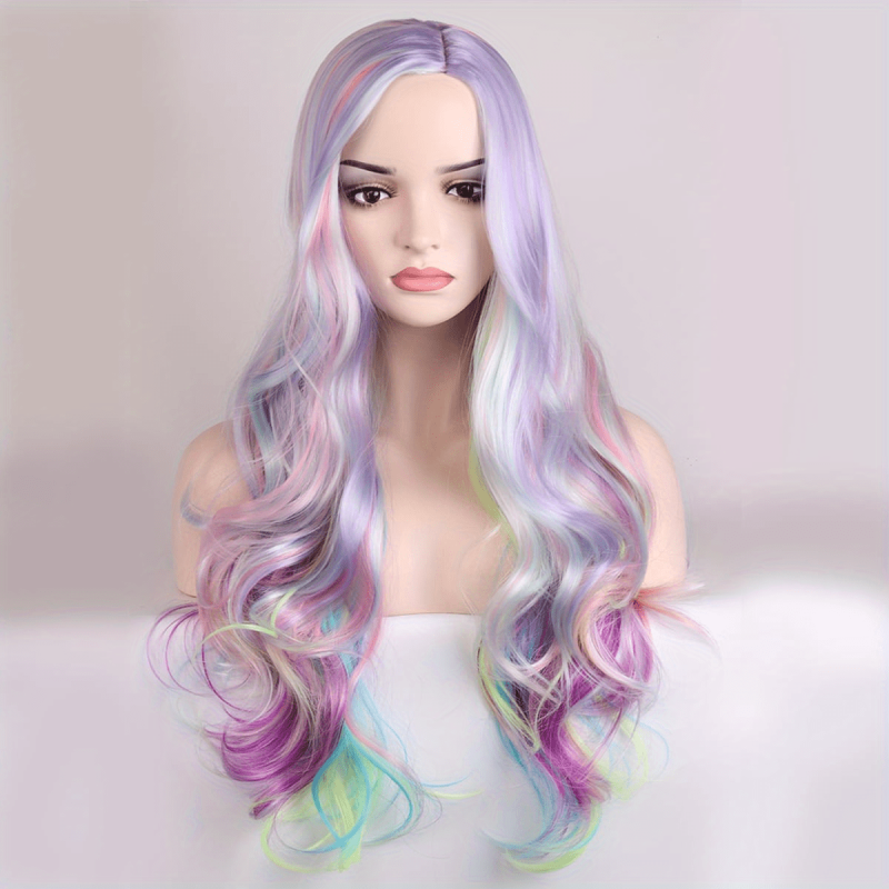 Colorful Long Curly Wavy Wig Synthetic Wig for Halloween Party