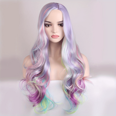 Colorful Long Curly Wavy Wig Synthetic Wig for Halloween Party