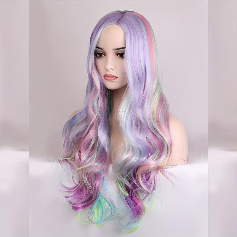 Colorful Long Curly Wavy Wig Synthetic Wig for Halloween Party