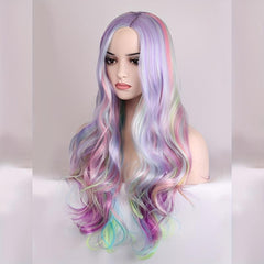 Colorful Long Curly Wavy Wig Synthetic Wig for Halloween Party
