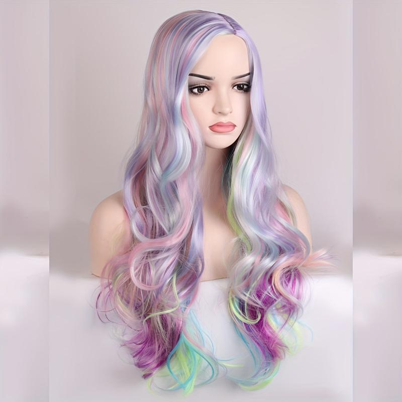 Colorful Long Curly Wavy Wig Synthetic Wig for Halloween Party