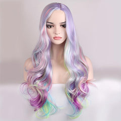 Colorful Long Curly Wavy Wig Synthetic Wig for Halloween Party