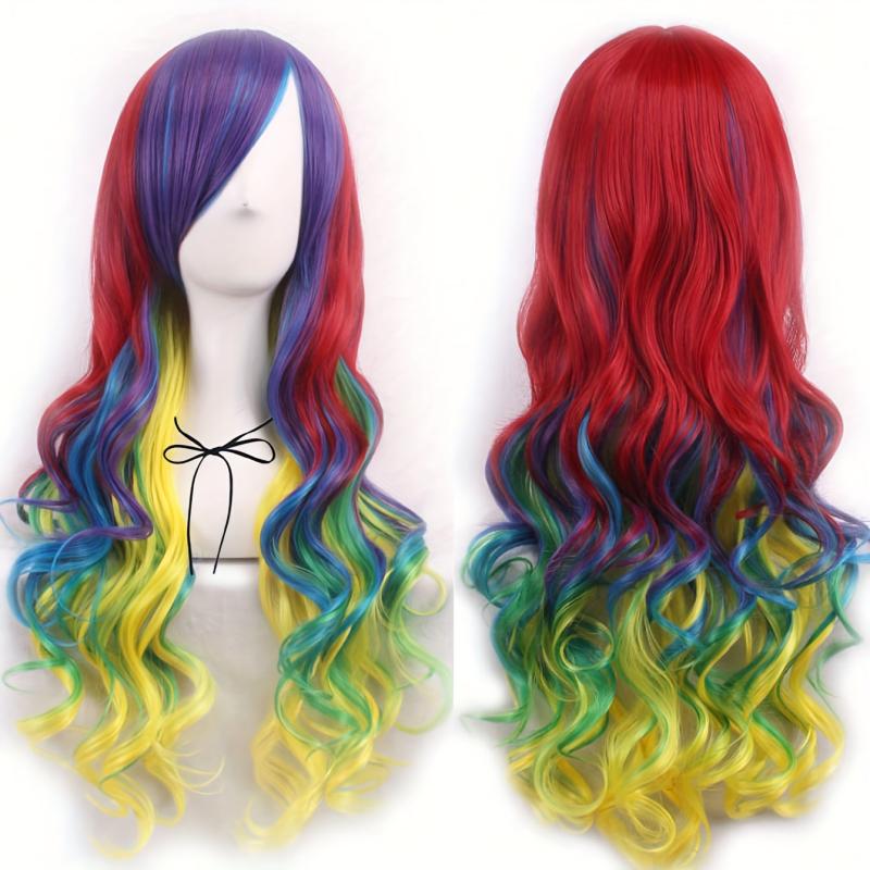 Colorful Long Curly Wavy Wig Synthetic Wig for Halloween Party