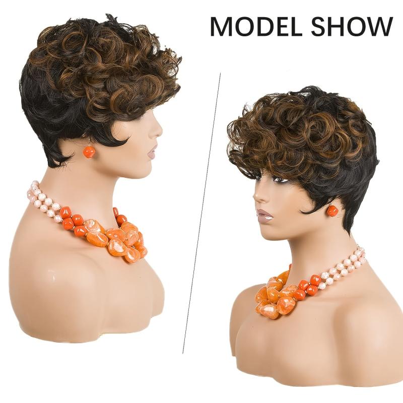 Short Mixed Brown Synthetic Pixie Cut Wig For Women