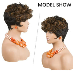 Short Mixed Brown Synthetic Pixie Cut Wig For Women