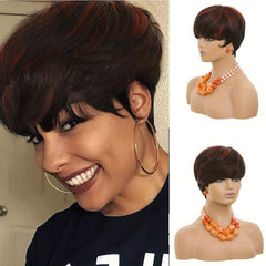 Short Mixed Brown Synthetic Pixie Cut Wig For Women