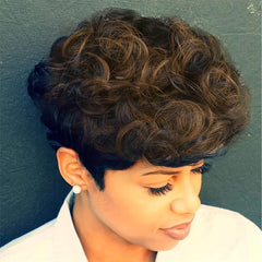 Short Mixed Brown Synthetic Pixie Cut Wig For Women