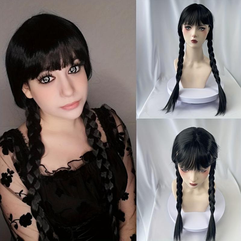 Long Pigtails Costume Wig with Bangs for Women Girls Movie Cosplay