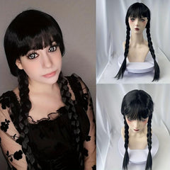 Long Pigtails Costume Wig with Bangs for Women Girls Movie Cosplay