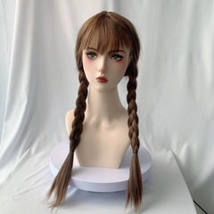 Long Pigtails Costume Wig with Bangs for Women Girls Movie Cosplay
