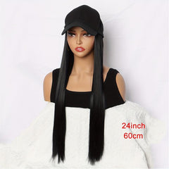 Hat Wigs 60 96 Cm Straight Long Hair Wigs With Baseball Cap For Women Girls
