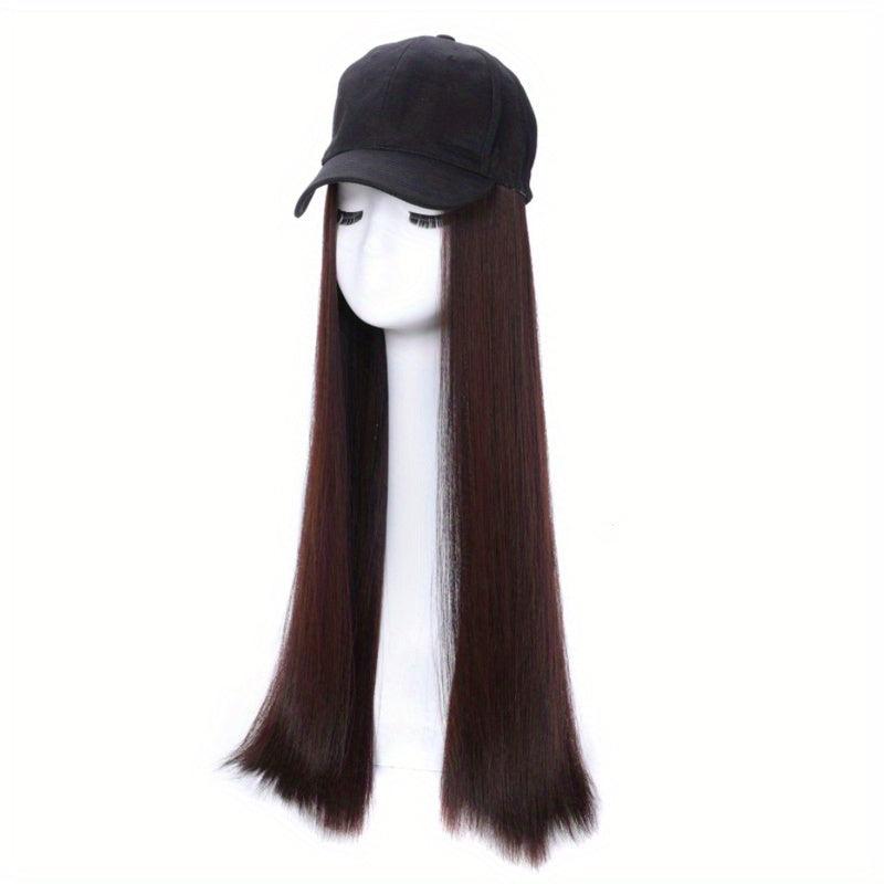 Hat Wigs 60 96 Cm Straight Long Hair Wigs With Baseball Cap For Women Girls