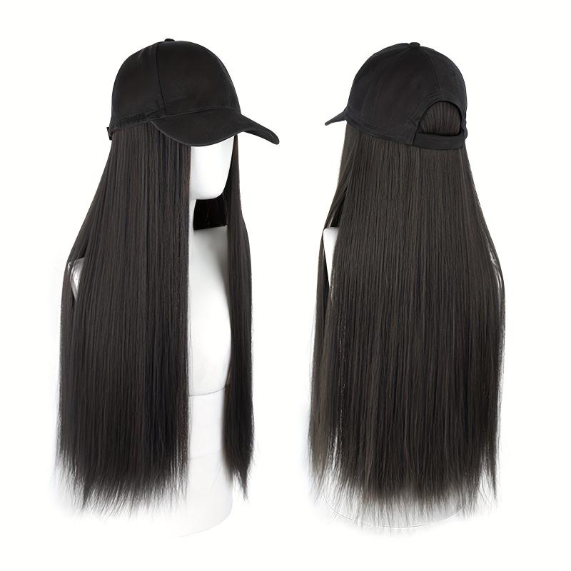 Hat Wigs 60 96 Cm Straight Long Hair Wigs With Baseball Cap For Women Girls