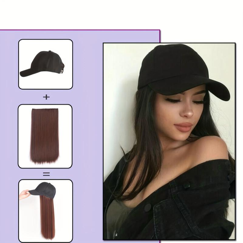 Hat Wigs 60 96 Cm Straight Long Hair Wigs With Baseball Cap For Women Girls