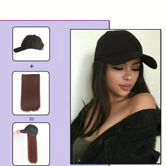 Hat Wigs 60 96 Cm Straight Long Hair Wigs With Baseball Cap For Women Girls