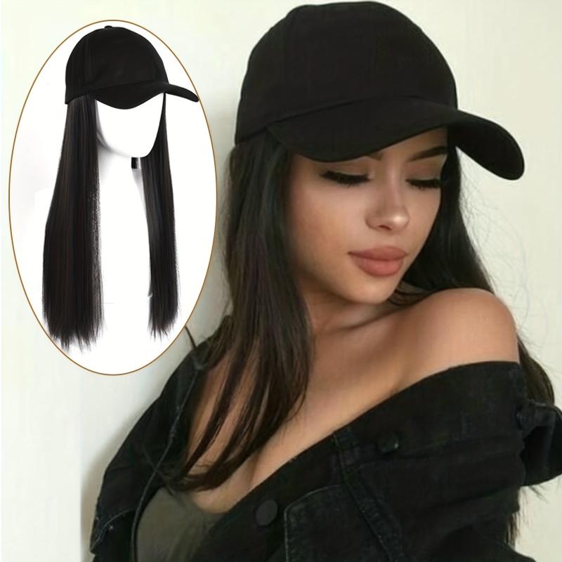 Hat Wigs 60 96 Cm Straight Long Hair Wigs With Baseball Cap For Women Girls