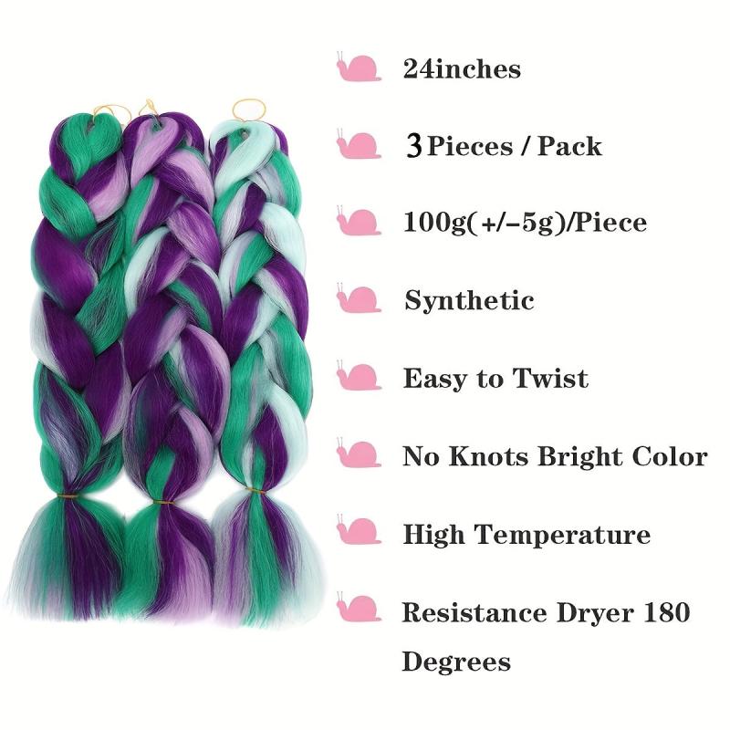3 Pieces Jumbo Braid Synthetic Hair 24 Inch Gradient Kanekalon Extensions