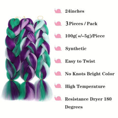 3 Pieces Jumbo Braid Synthetic Hair 24 Inch Gradient Kanekalon Extensions